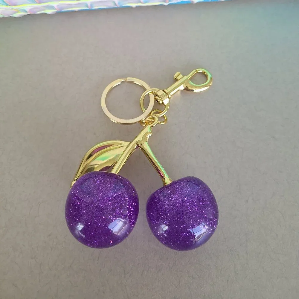 Purple Cherries Purse Charms with Key Ring